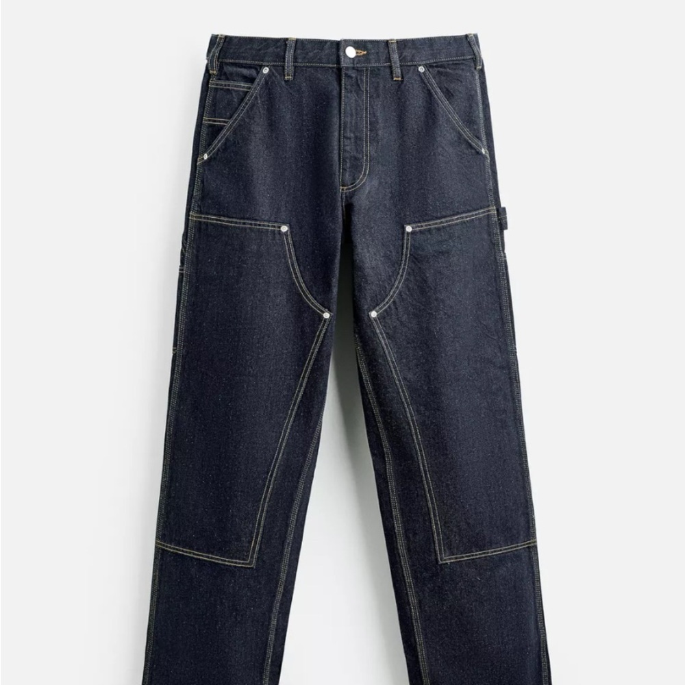 Zara Men's Relaxed Dark Indigo Workwear Jeans